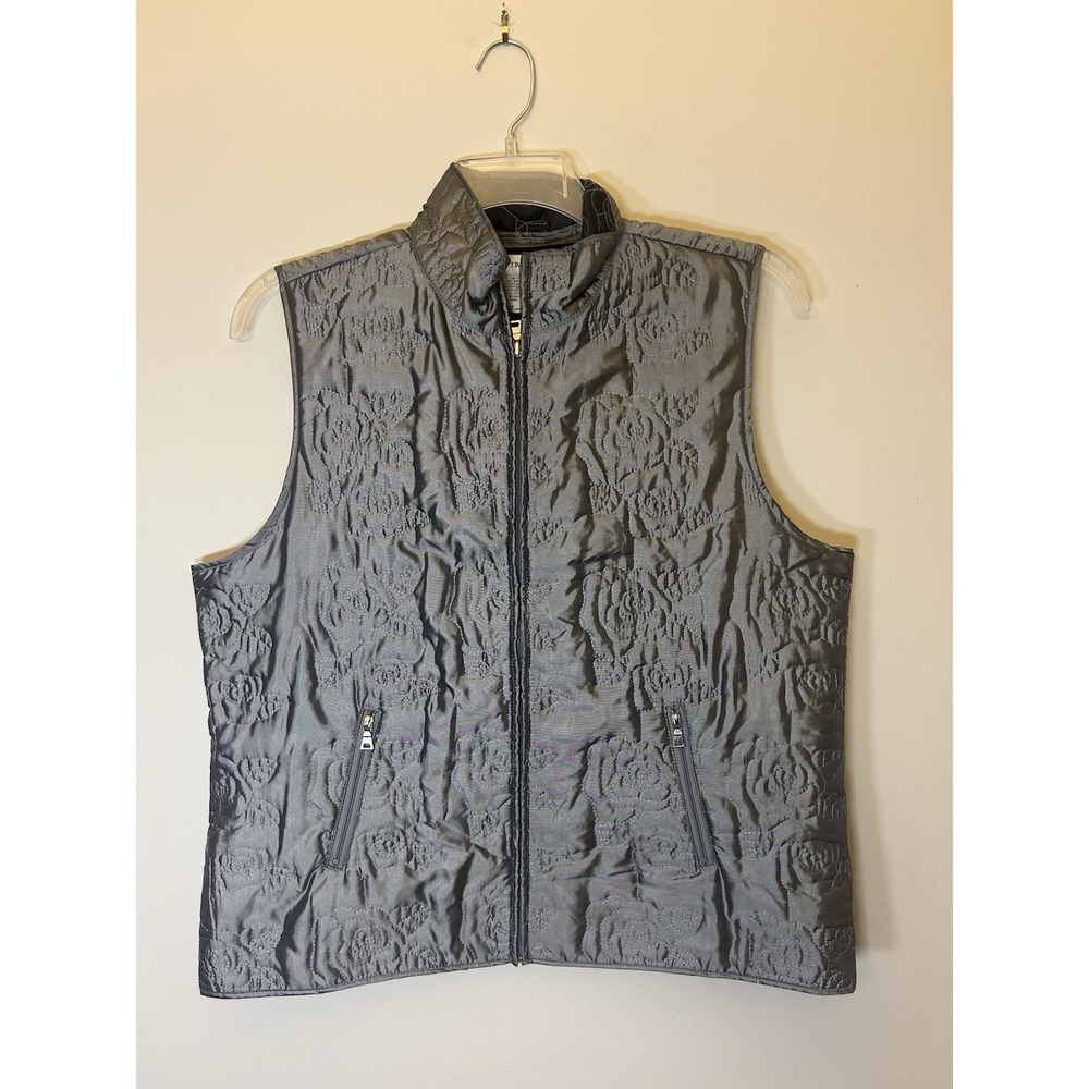 Bamboo Traders Silver Shiny Floral Pattern Women's Large Vest